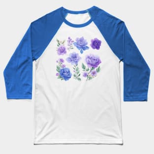 Nature's Symphony Roses - Delicate Purple and Blue Watercolor Flowers Baseball T-Shirt